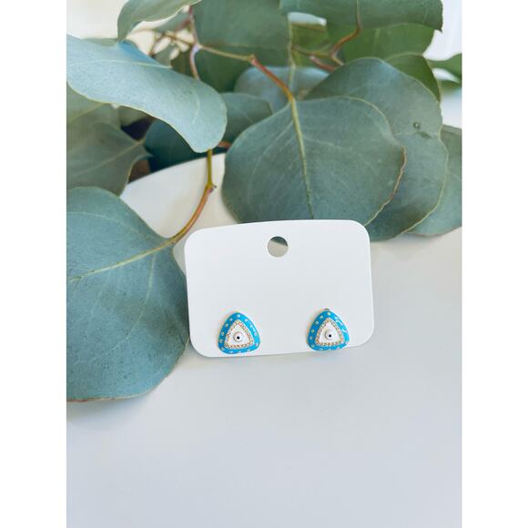 Triangle Eye Gold Plated Earrings - Picture 2 of 5